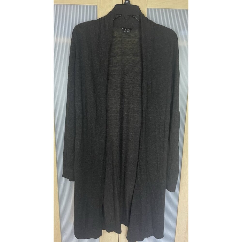 Theory Sweater Women's‎ Sz S Gray Alpaca Merino Wool Cardigan Long Casual Travel